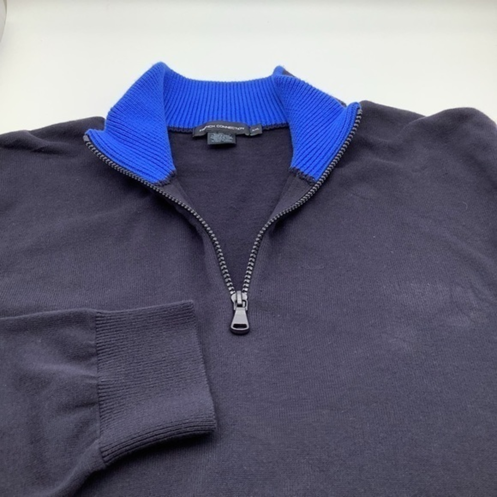 French Connection Mens Long Sleeve‎ Knit Sweater 1/4 Zip Dark Blue Sz XXL NWT